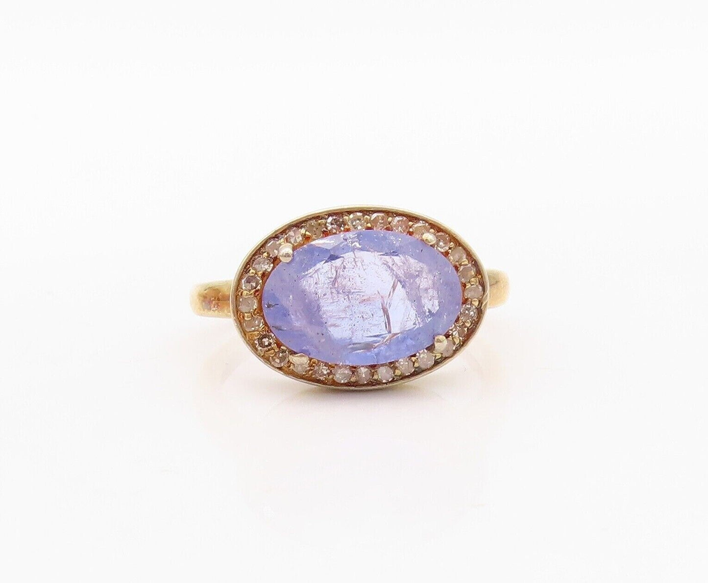 925 Sterling Silver Vintage Ring Gold Plated Diamonds & Tanzanite  Sz 8  RG30025