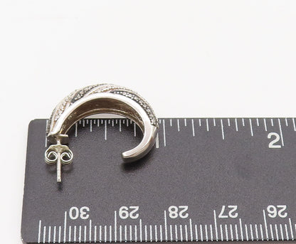 925 Sterling Silver Vintage Black & White Diamonds Half Hoop Earrings  EG12520