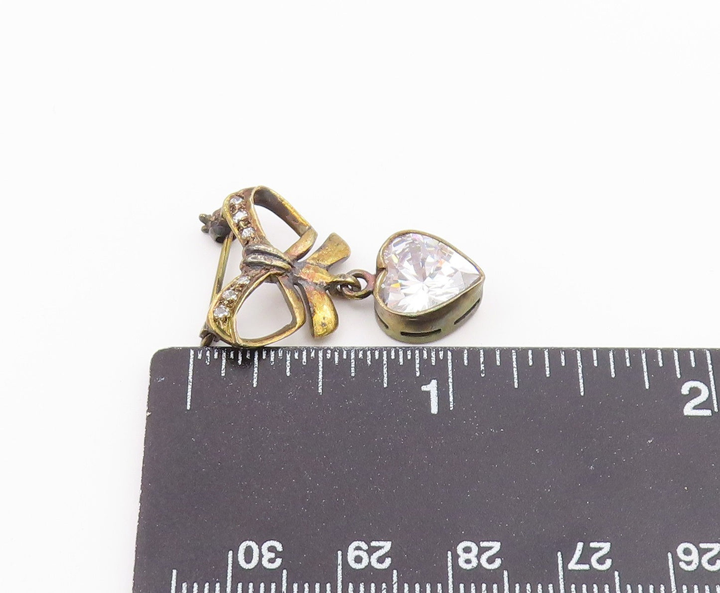 925 Silver  Vintage Cubic Zirconia Bow Tie & Love Heart Brooch Pin  BP9575