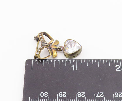 925 Silver  Vintage Cubic Zirconia Bow Tie & Love Heart Brooch Pin  BP9575