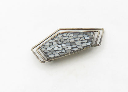 ISRAEL 925 Sterling Silver  Vintage Mother Of Pearl Mosaic Brooch Pin  BP8413