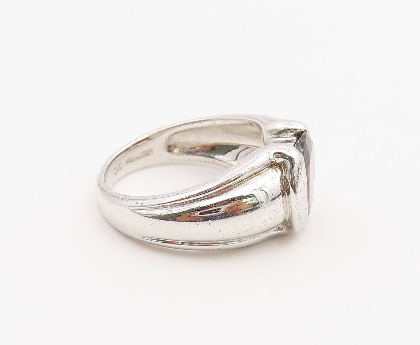 925 Sterling Silver Vintage Ring Faceted Garnet Statement Band  Sz 7  RG36883