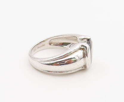 925 Sterling Silver Vintage Ring Faceted Garnet Statement Band  Sz 7  RG36883