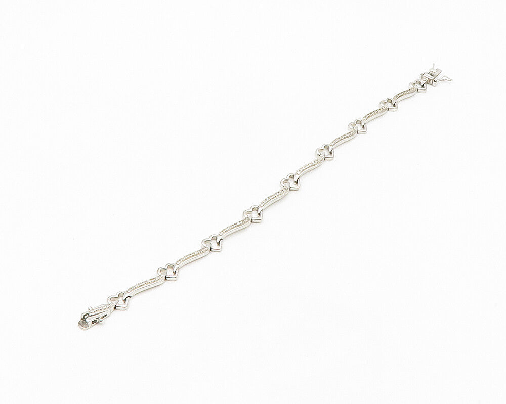 925 Sterling Silver  Genuine Diamonds Open Love Heart Chain Bracelet  BT7084
