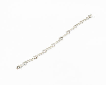 925 Sterling Silver  Genuine Diamonds Open Love Heart Chain Bracelet  BT7084