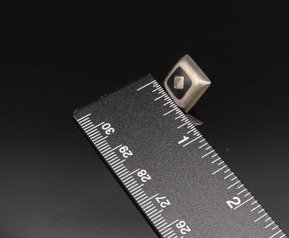 MEXICO 925 Silver  Vintage Inlaid Black Onyx Square Stud Earrings  EG12140