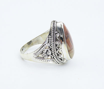 925 Sterling Silver  Tear Drop Agate Swirl Twist Cocktail Ring Sz 8  RG8322