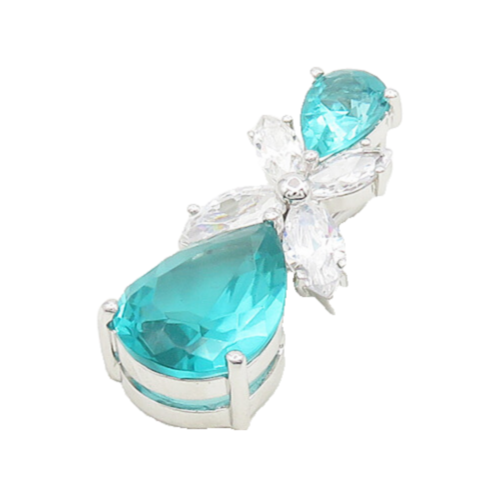 925 Sterling Silver  Sparkling Cubic Zirconia & Topaz Floral Pendant  PT14748