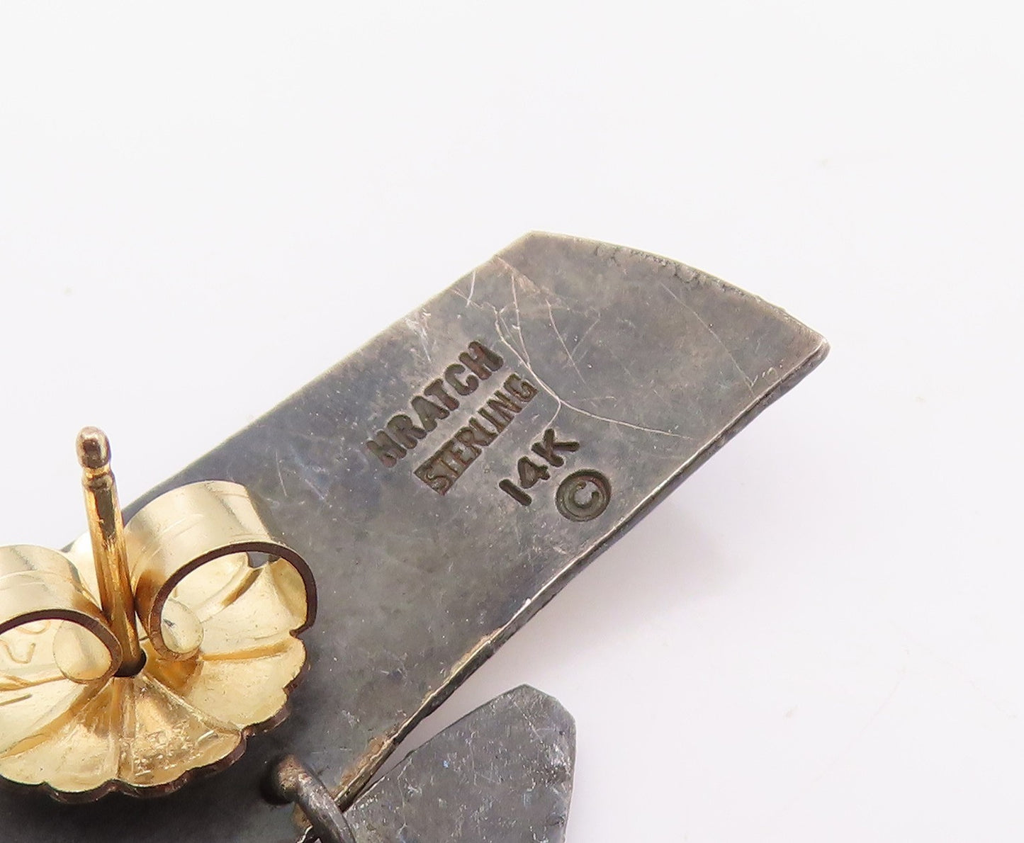 14k Gold & 925 Sterling Silver Vintage Earrings HRATCH BABIKIAN Dangle  EG13987