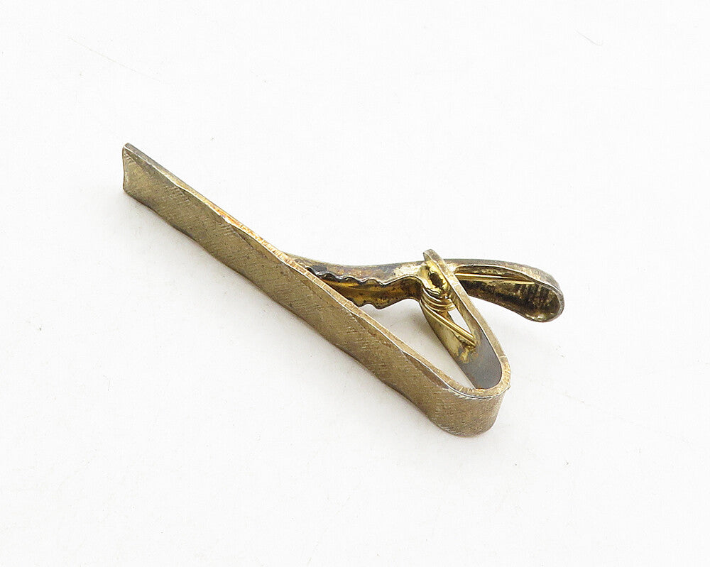 925 Sterling Silver  Vintage Dark Tone Diamond Cut Edge Tie Clip  TR1646