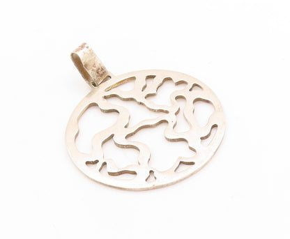 925 Sterling Silver Vintage Pendant Designer Round Brutalist Cut Design PT23683