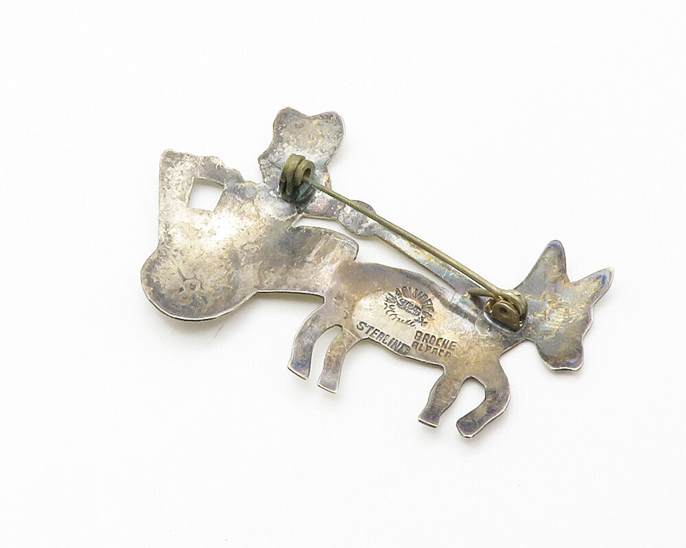 MEXICO 925 Sterling Silver  Vintage Donkey Carriage Etched Brooch Pin  BP5587