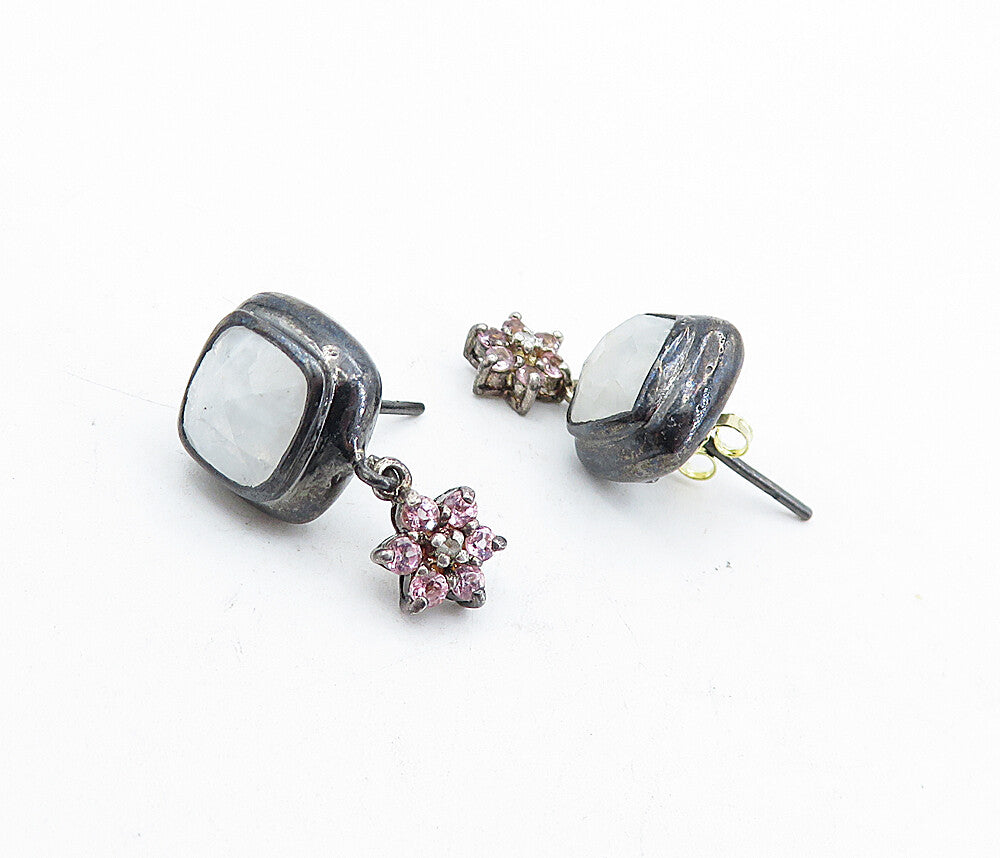 925 Sterling Silver  Vintage Faceted Quartz & Topaz Dangle Earrings  EG2655