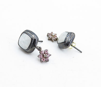925 Sterling Silver  Vintage Faceted Quartz & Topaz Dangle Earrings  EG2655