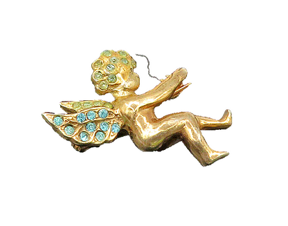 925 Sterling Silver  Vintage Blue Topaz Baby Angel Shiny Brooch Pin  BP8477