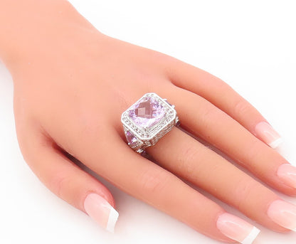 925 Sterling Silver Vintage Ring Carved Square Cut Amethyst Topaz  Sz 7  RG29457