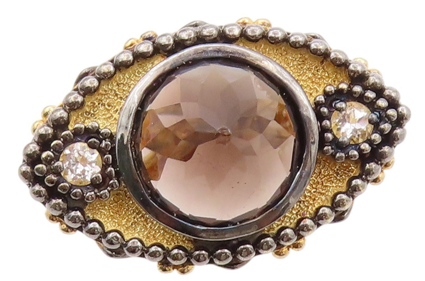 925 Sterling Silver Vintage Ring Gold Plated Diamonds Smoky Quartz  Sz 5 RG32465