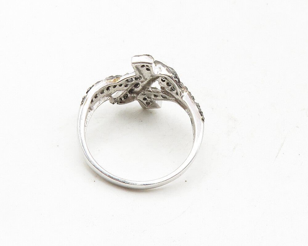 925 Sterling Silver  Vintage Genuine Black Diamonds Band Ring Sz 7  RG9980