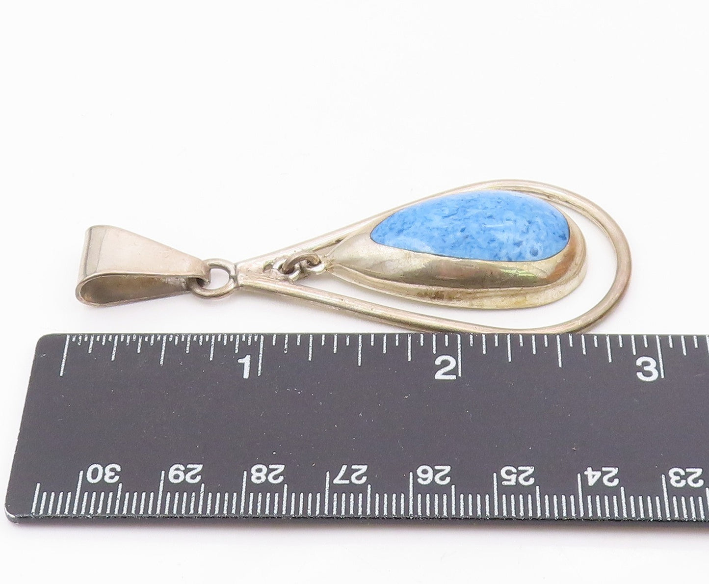 MEXICO 925 Sterling Silver  Vintage Blue Turquoise Tear Drop Pendant  PT7757