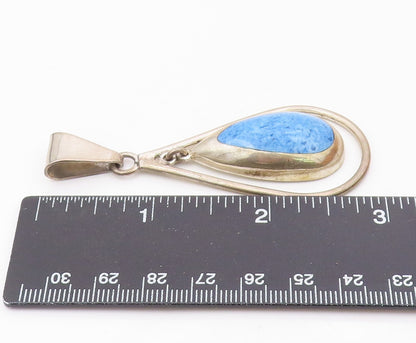 MEXICO 925 Sterling Silver  Vintage Blue Turquoise Tear Drop Pendant  PT7757