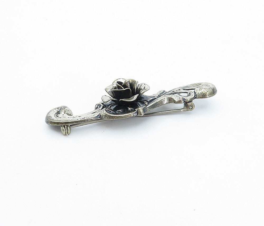 JEWEL ART 925 Sterling Silver  Vintage Sculpted Flower Swirl Brooch Pin BP1379