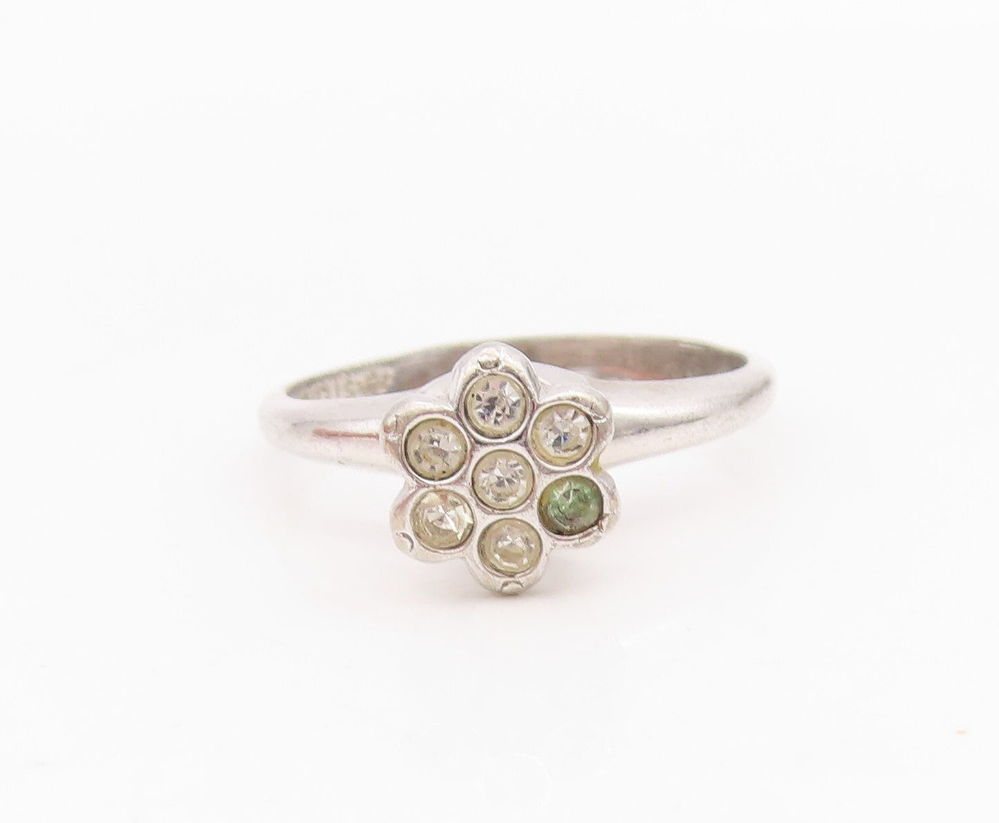925 Sterling Silver Vintage Ring UNCAS Round Topaz Inlay Flower  Sz 7  RG31703