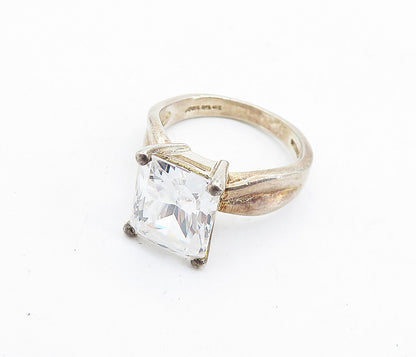 KOREA 925 Silver  Vintage Prong Set Cubic Zirconia Solitaire Ring Sz 7  RG5794