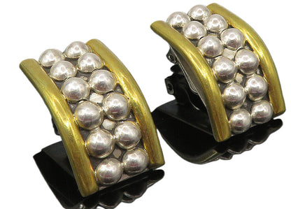 MEXICO 925 Sterling Silver  Vintage 2 Tone Bubble Non Pierce Earrings  EG5846