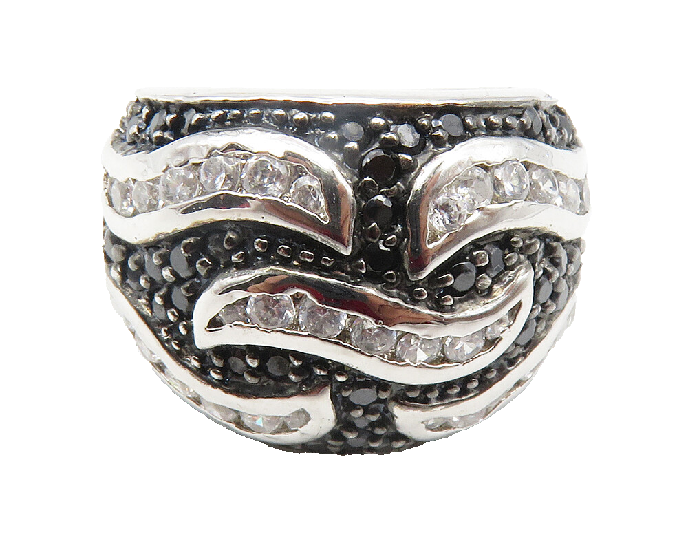 925 Sterling Silver  Cubic Zirconia & Black Hematite Band Ring Sz 6  RG11824