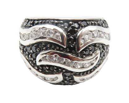 925 Sterling Silver  Cubic Zirconia & Black Hematite Band Ring Sz 6  RG11824