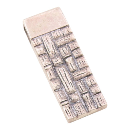 925 Sterling Silver  Vintage Wooden Log Pattern Motif Drop Pendant  PT19934