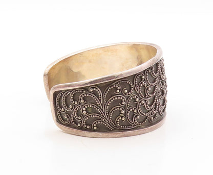 925 Sterling Silver Vintage Bracelet BALI Swirly Beaded Carved Cuff  BT10916
