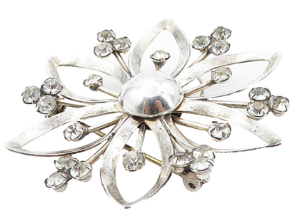 925 Sterling Silver  Vintage Shiny Topaz Open Flower Motif Brooch Pin  BP3008