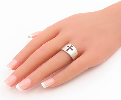 925 Sterling Silver Vintage Ring Minimalist Cutout Religious Cross Sz 7 RG34898