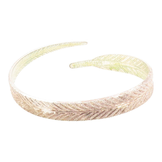 925 Sterling Silver  Vintage Single Feather Motif Bypass Cuff Bracelet  BT8764