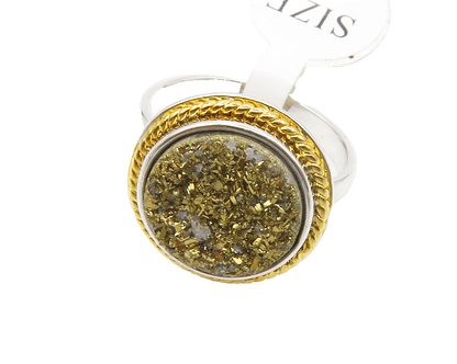 925 Sterling Silver  Druzy Stone Shiny 2 Tone Cocktail Ring Sz 7.5  RG14190