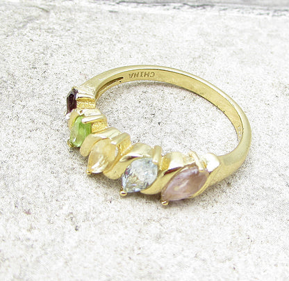 Gold Over 925 Sterling Silver Multi Colored Gemstones Band Ring Sz 6 RG1682