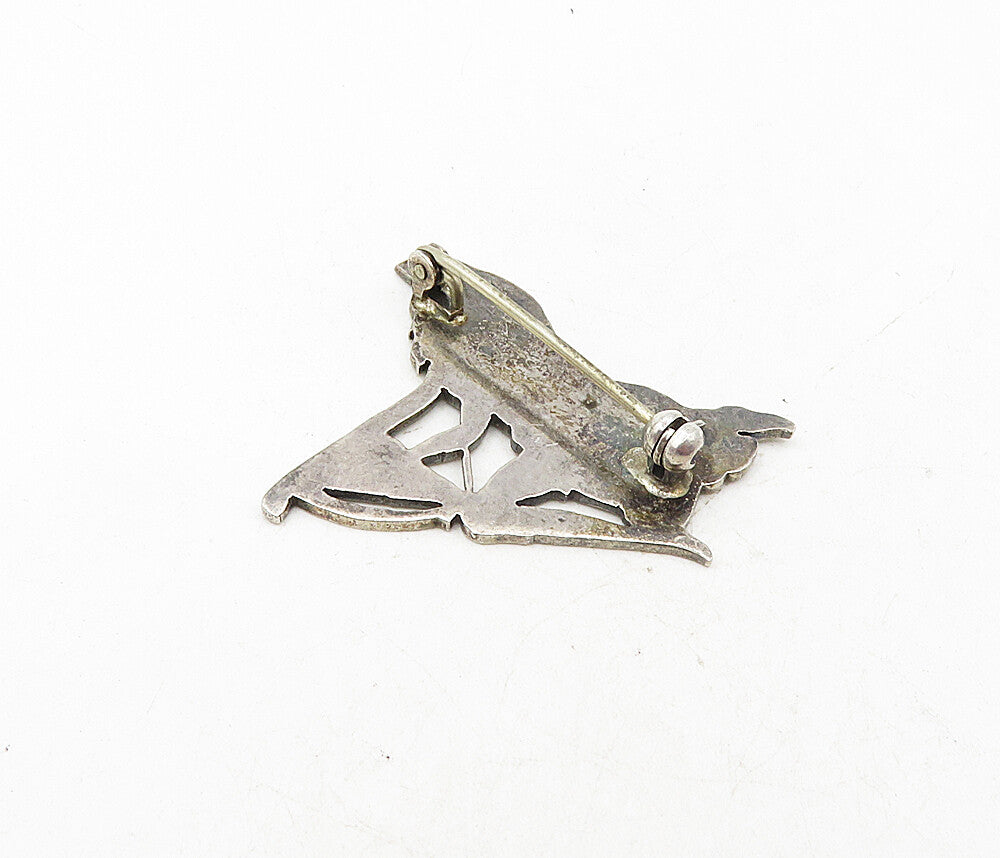 925 Sterling Silver  Vintage Red Topaz Accent Man On Throne Brooch Pin  BP3318