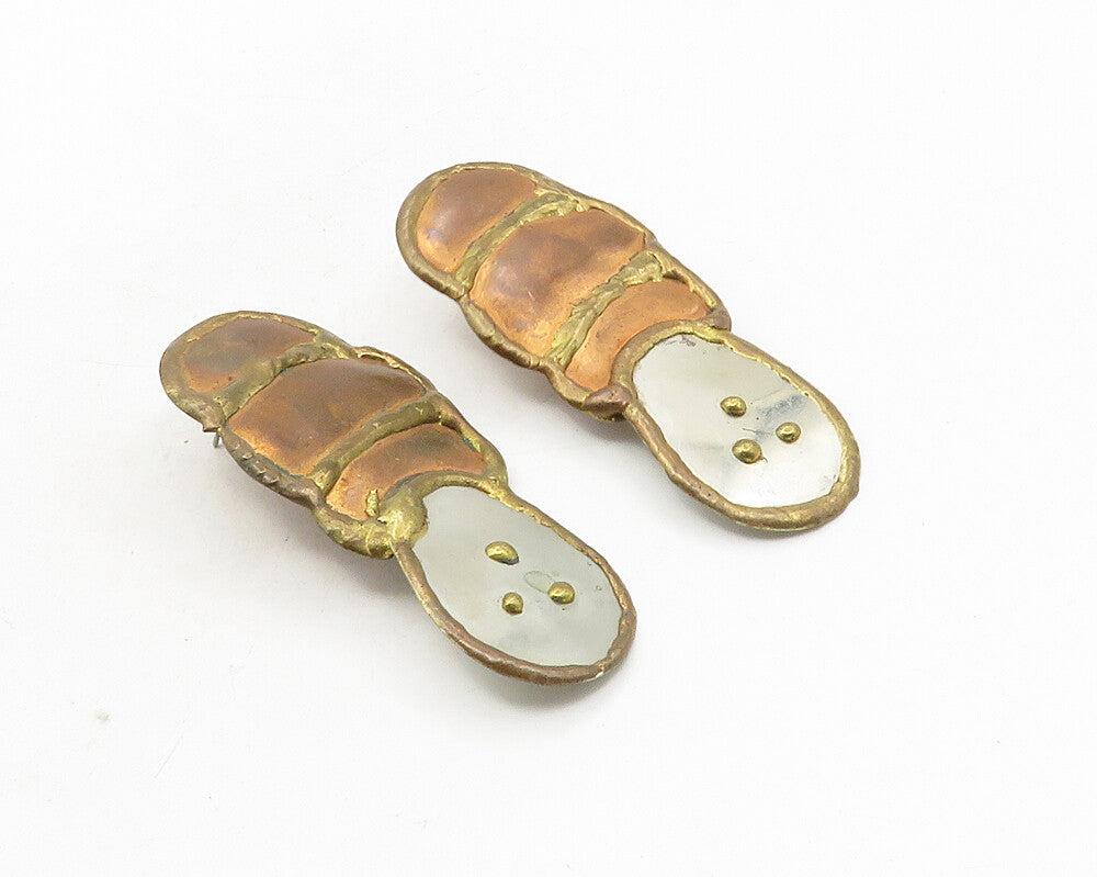 925 Sterling Silver  Vintage Modernist Sculpted 3 Tone Drop Earrings  EG5009