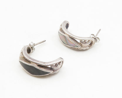 925 Sterling Silver  Vintage Inlaid Abalone Shell JHoop Earrings  EG5546