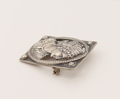 925 Sterling Silver  Vintage Woman's Side Profile Cutout Brooch Pin  BP10202