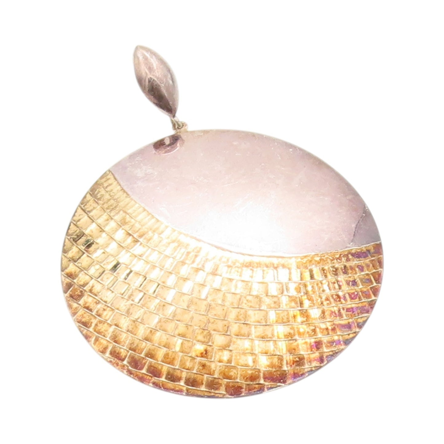 925 Sterling Silver Vintage Pendant Gold Plated Box Carved Round Disk  PT24406