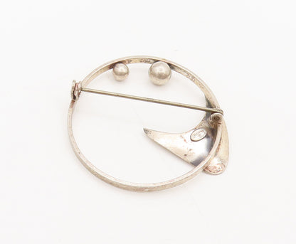 DANECRAFT 925 Silver  Vintage Designer Beaded Cutout Round Brooch Pin  BP10301