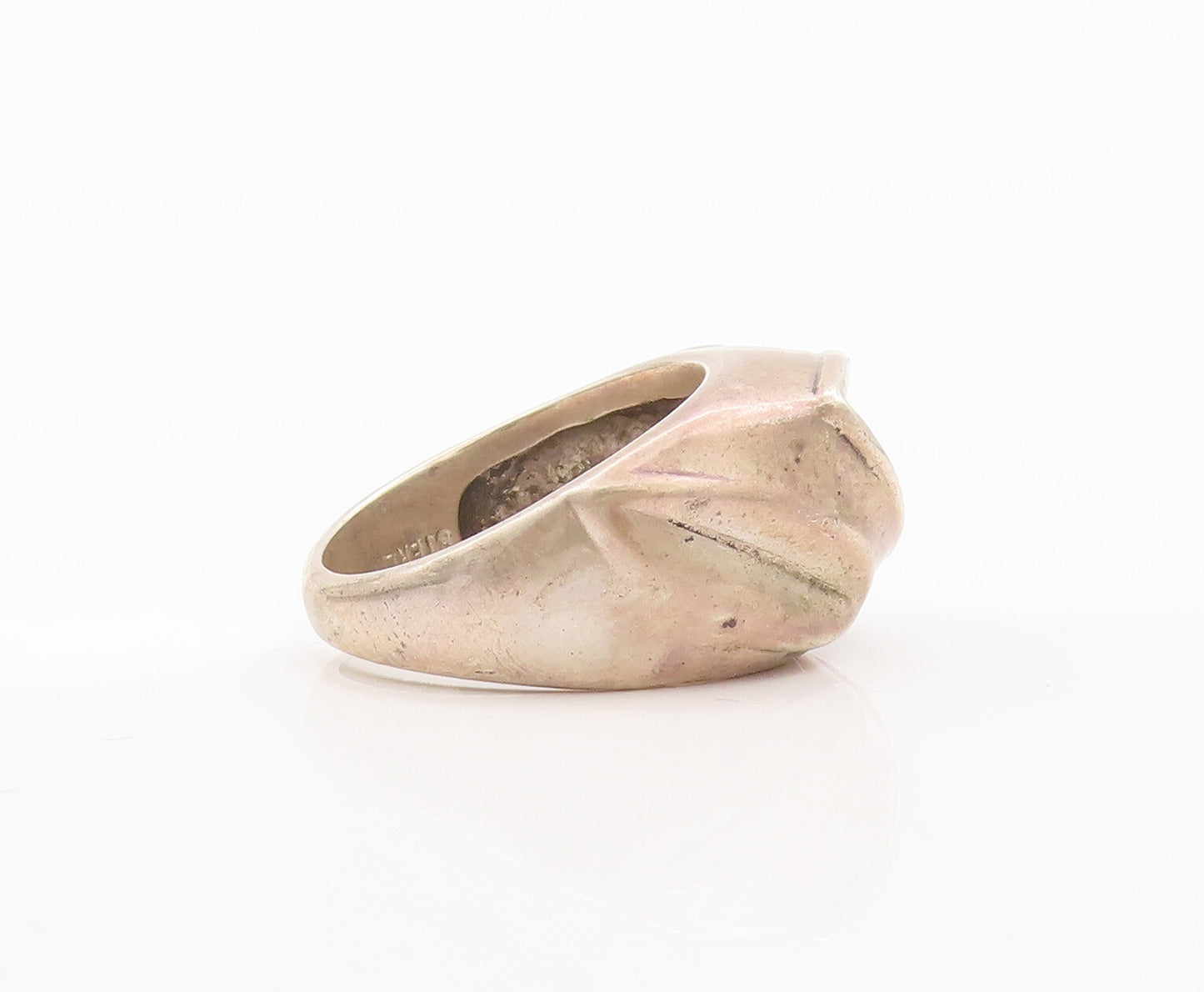 925 Sterling Silver Vintage Ring Designer Solid Etched Leaves Sz 6.5  RG27730