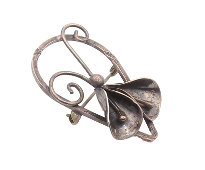 925 Sterling Silver Vintage Brooch Pin Modernist Drop Cut Beaded Lily  BP10664