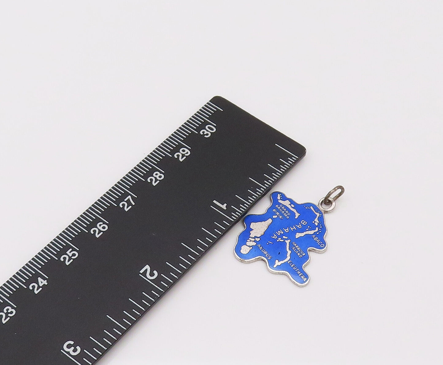 925 Sterling Silver  Vintage Blue Souvenir Bahama Cutout Map Pendant  PT22034