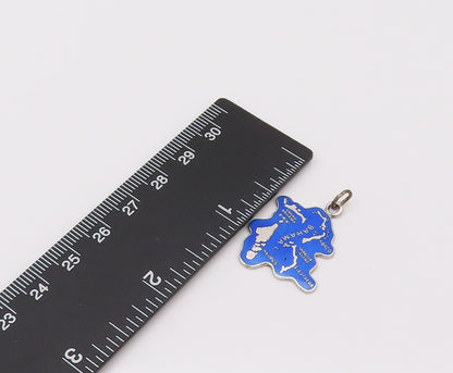 925 Sterling Silver  Vintage Blue Souvenir Bahama Cutout Map Pendant  PT22034