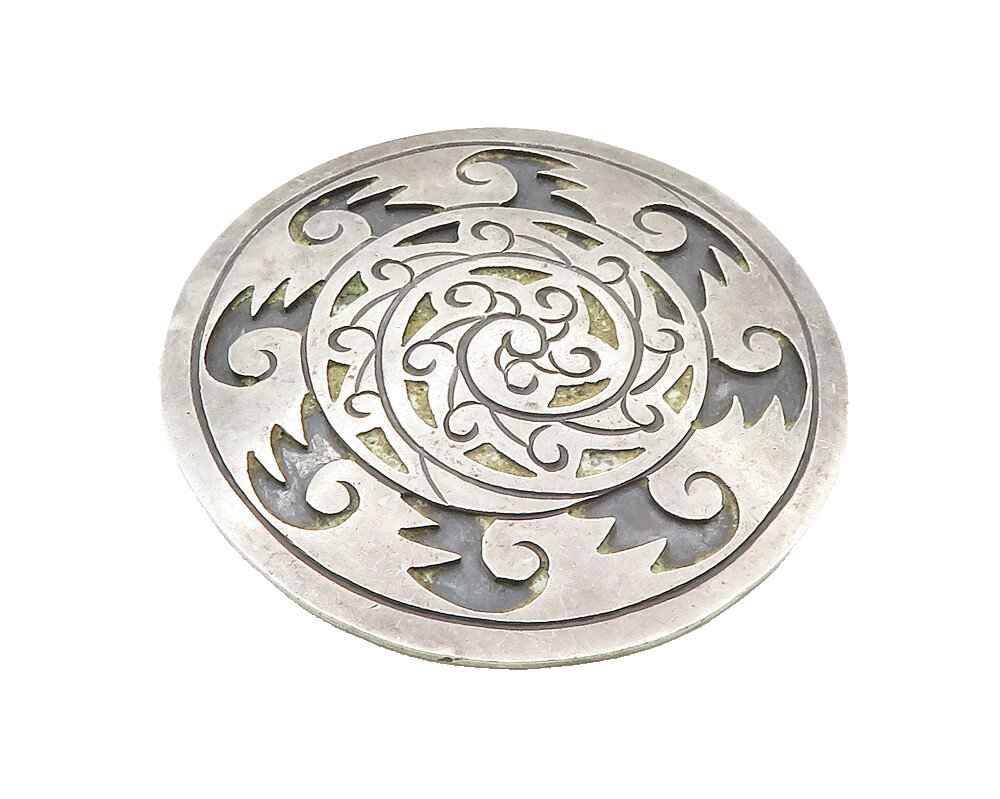A. CAZARES TAXCO 925 Silver  Vintage Antique Swirl Pattern Brooch Pin  BP4156