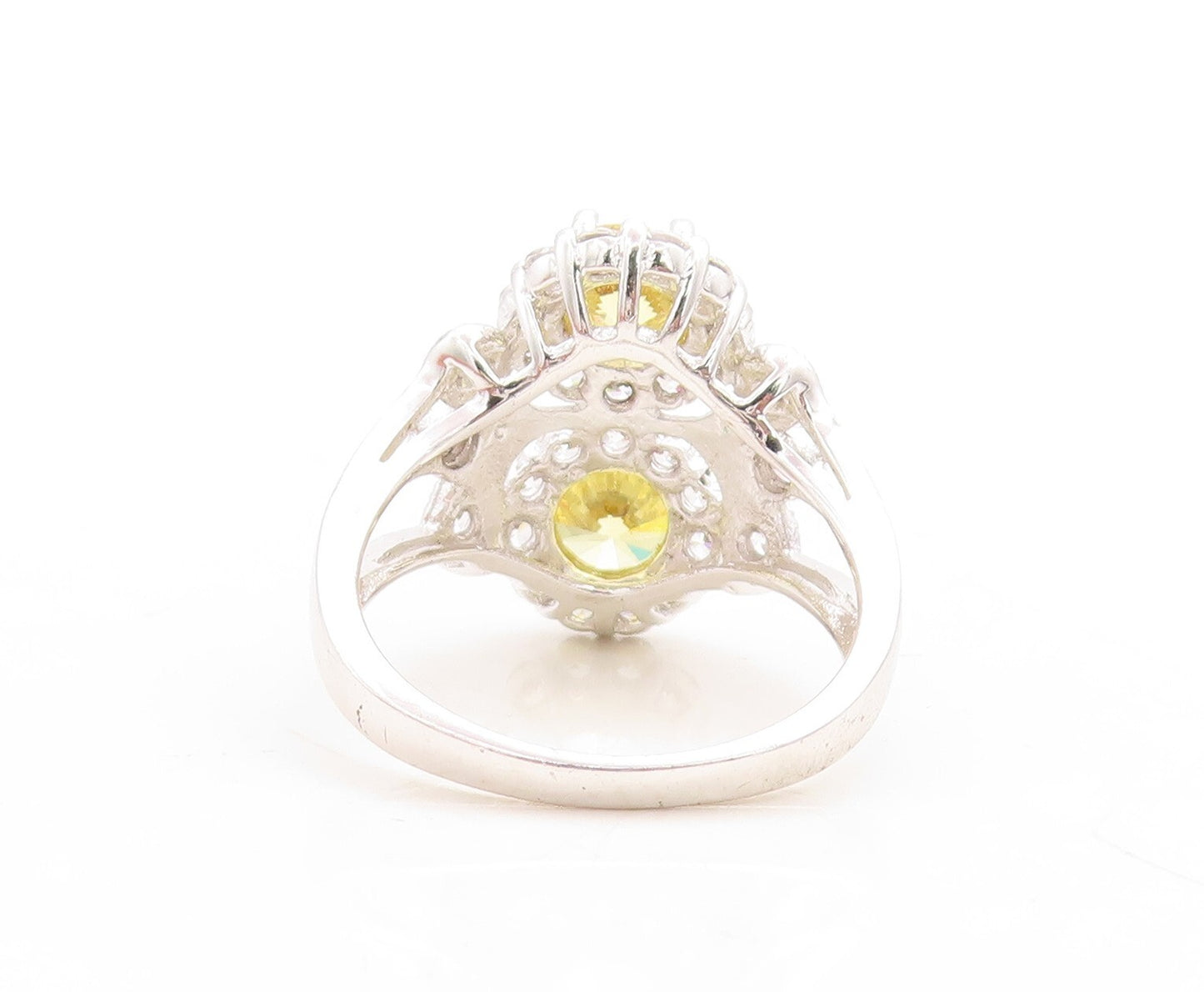 925 Sterling Silver Vintage Ring Round Citrine Swirly CZ Inlay  Sz 7.5  RG31627