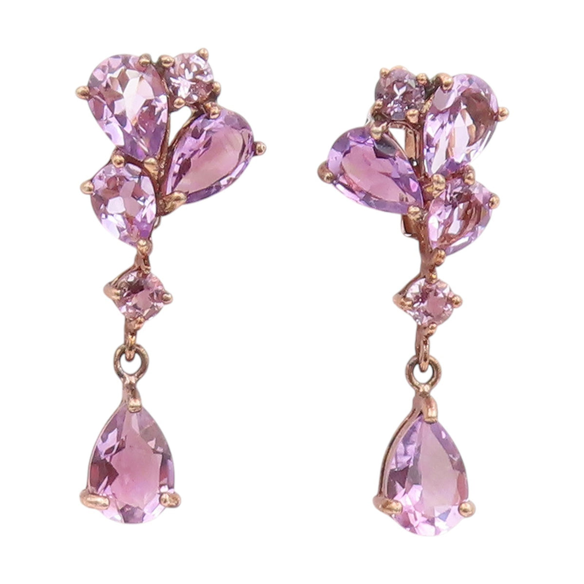 925 Sterling Silver Vintage Earrings Gold Plated Real Amethyst Cluster  EG13836